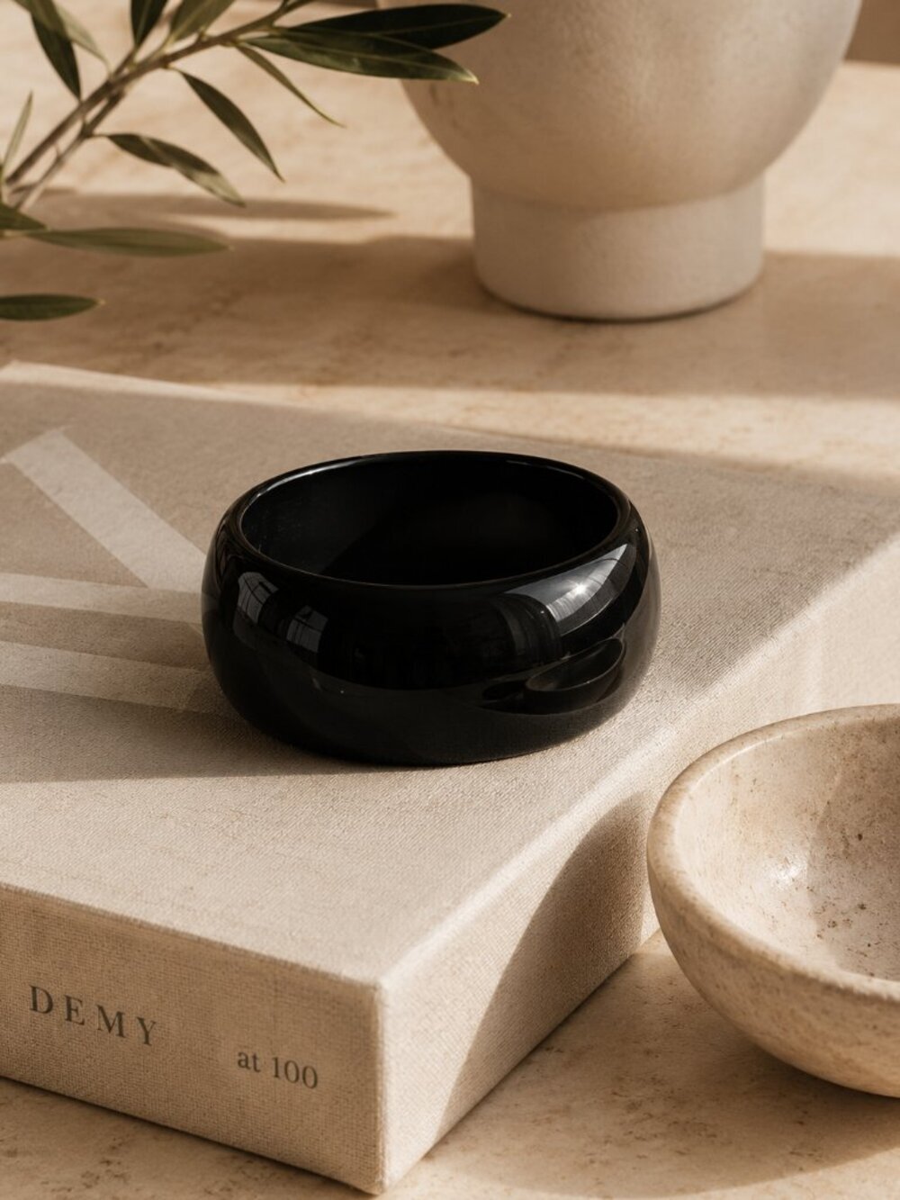 Black Chunky Resin Bangle Bracelet Cuff Glossy Minimalist One Size